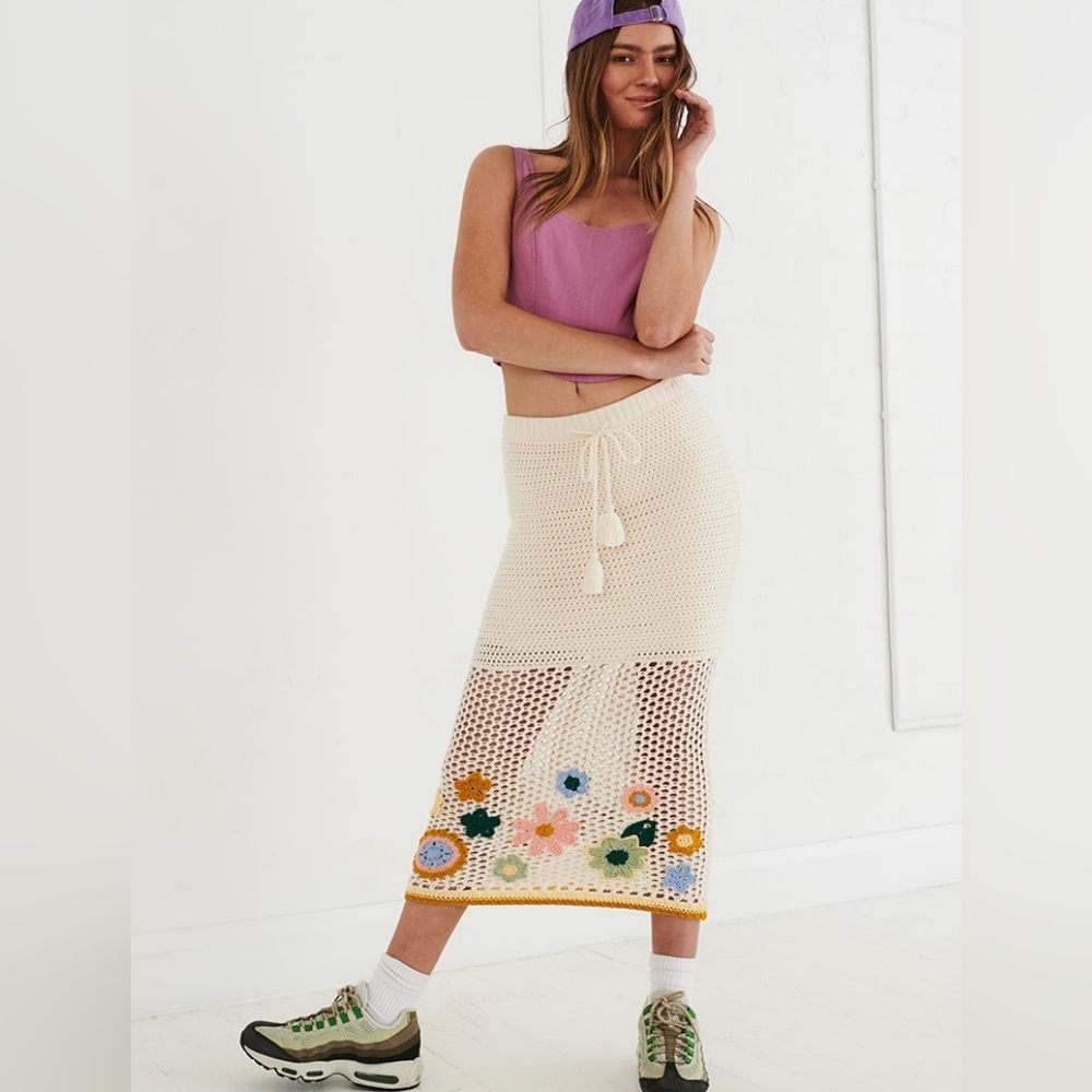 NWT Ghanda Crochet Skirt XS Cotton Flower